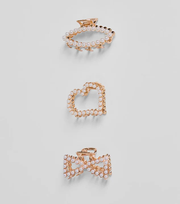 Luxe Locks Faux Pearl Three Pack Hair Clip