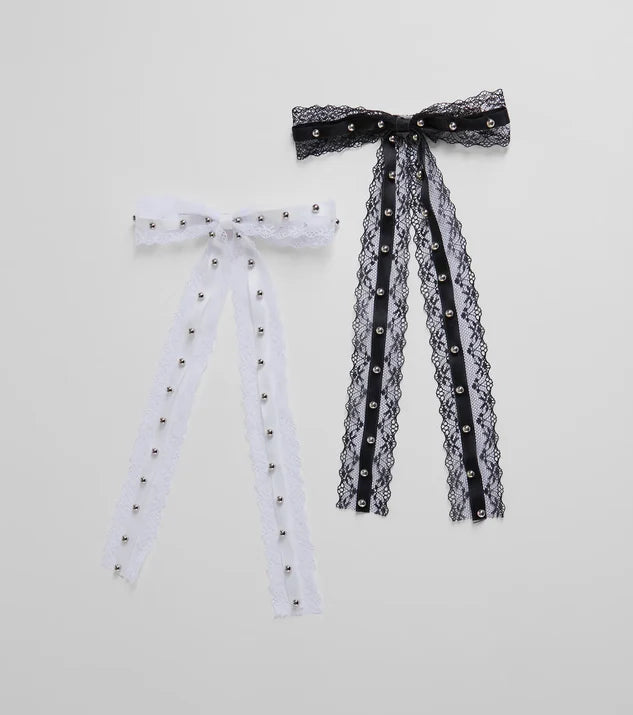Vintage Charm Two-Pack Lace Hair Bow Barrette Set