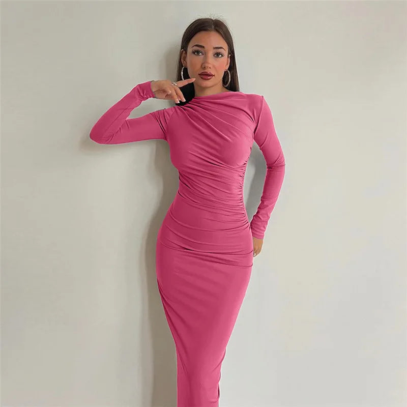 AUTUMN ELEGANT RUCHED LONG DRESS