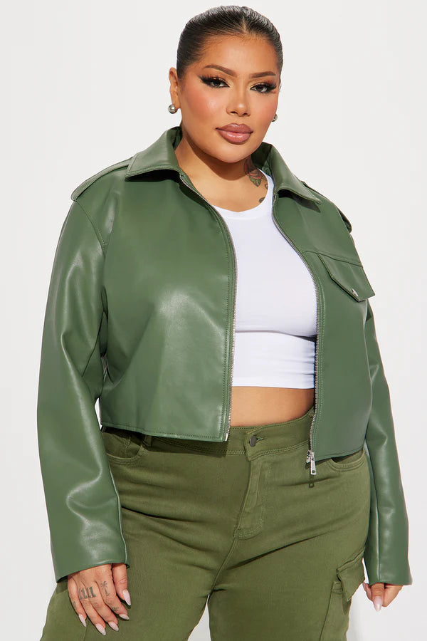 Dana Cropped Moto Jacket - Sage