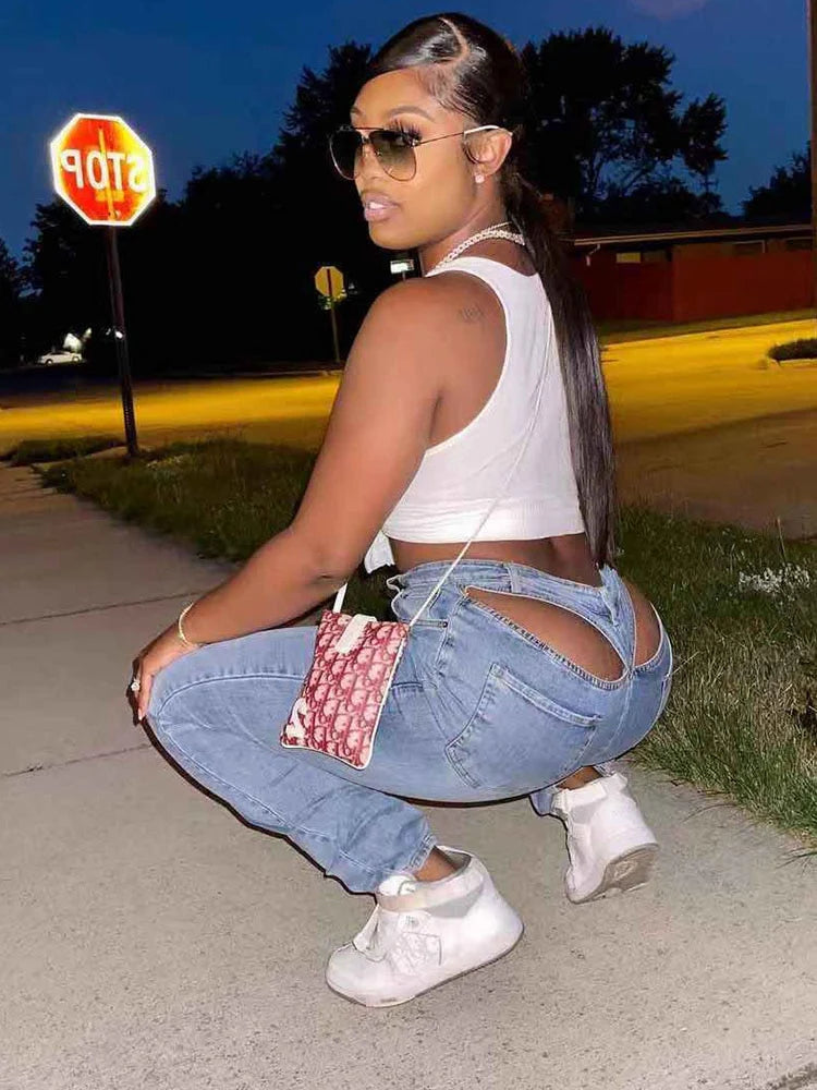 CUT OUT TIGHT ZIPPER PENCIL JEANS