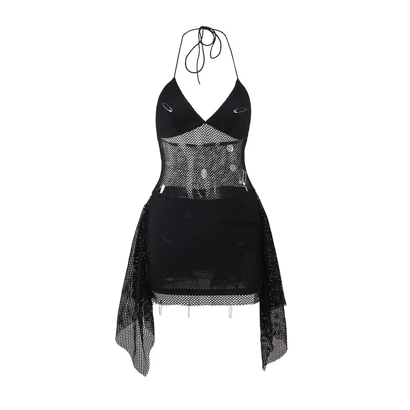 DISTRESSED FISHNET MESH DRESS
