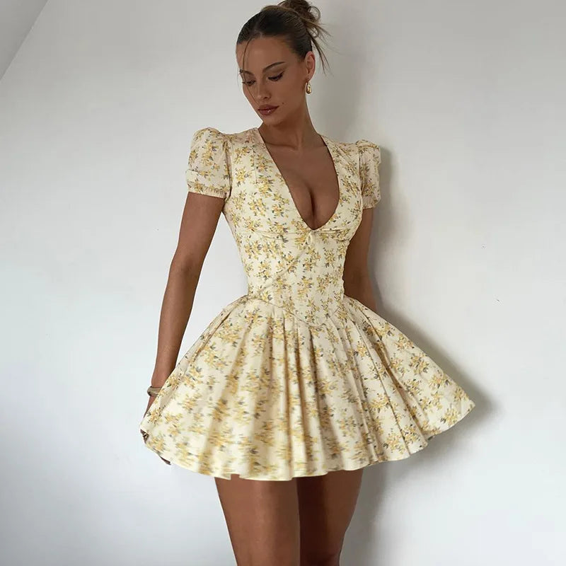 ELEGANT PUFF SLEEVE CORSET MINI DRESS