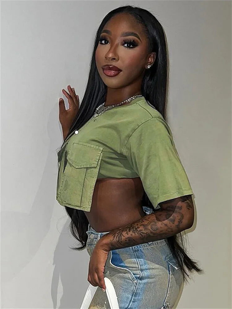 GRUNGE ROUND NECK CROP TOP