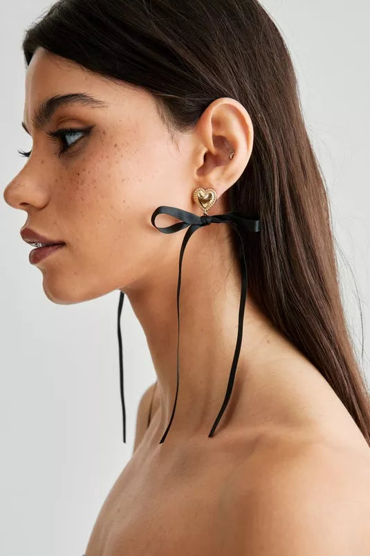 Heart Satin Bow Drop Earrings