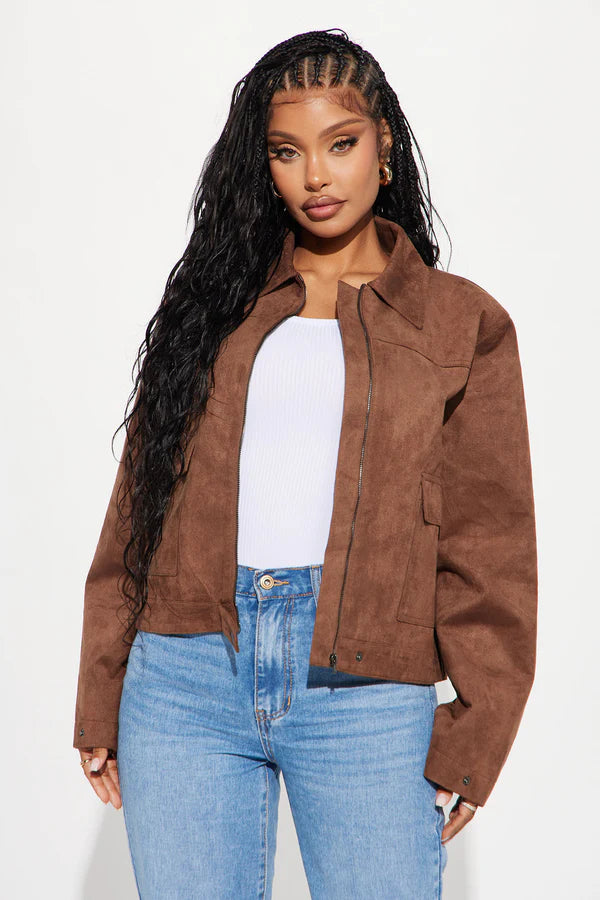 How It IS Faux Suede Jacket - Brown......