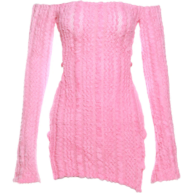 KNIT ELEGANT SLASH NECK DRESS