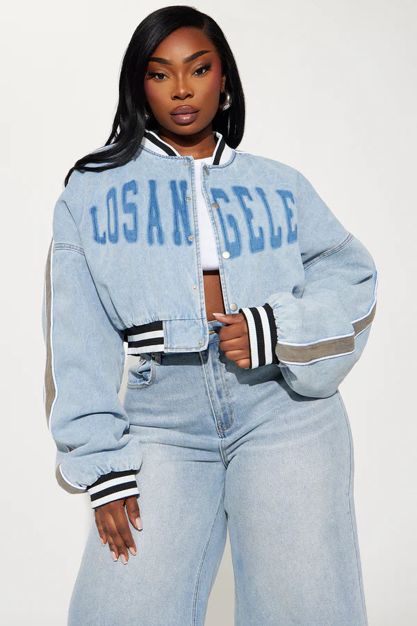 Los Angeles City Denim Bomber Jacket