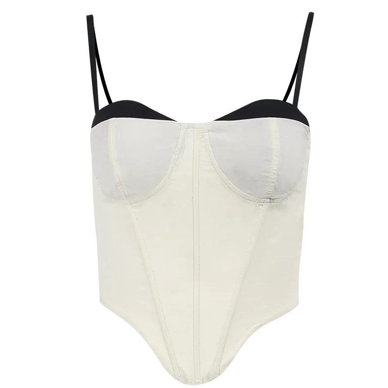 THICK SATIN BUSTIER CORSET CROP Khaki TOP