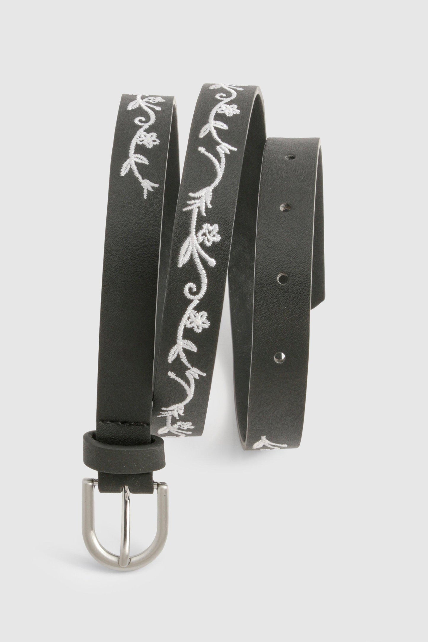 Flower Embroidered Skinny Belt