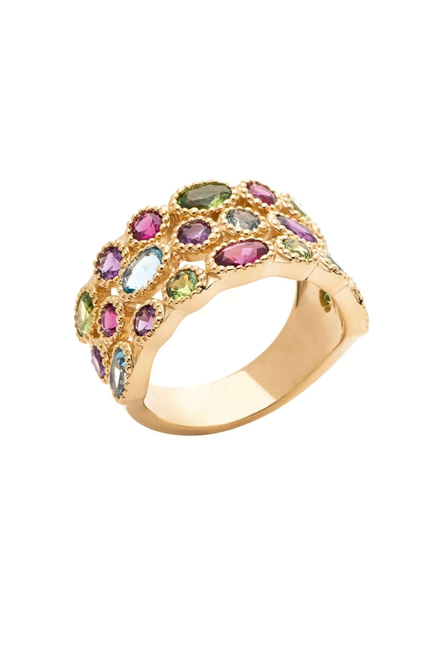 18ct Gold Plated Multi Colour Gemstone Ring