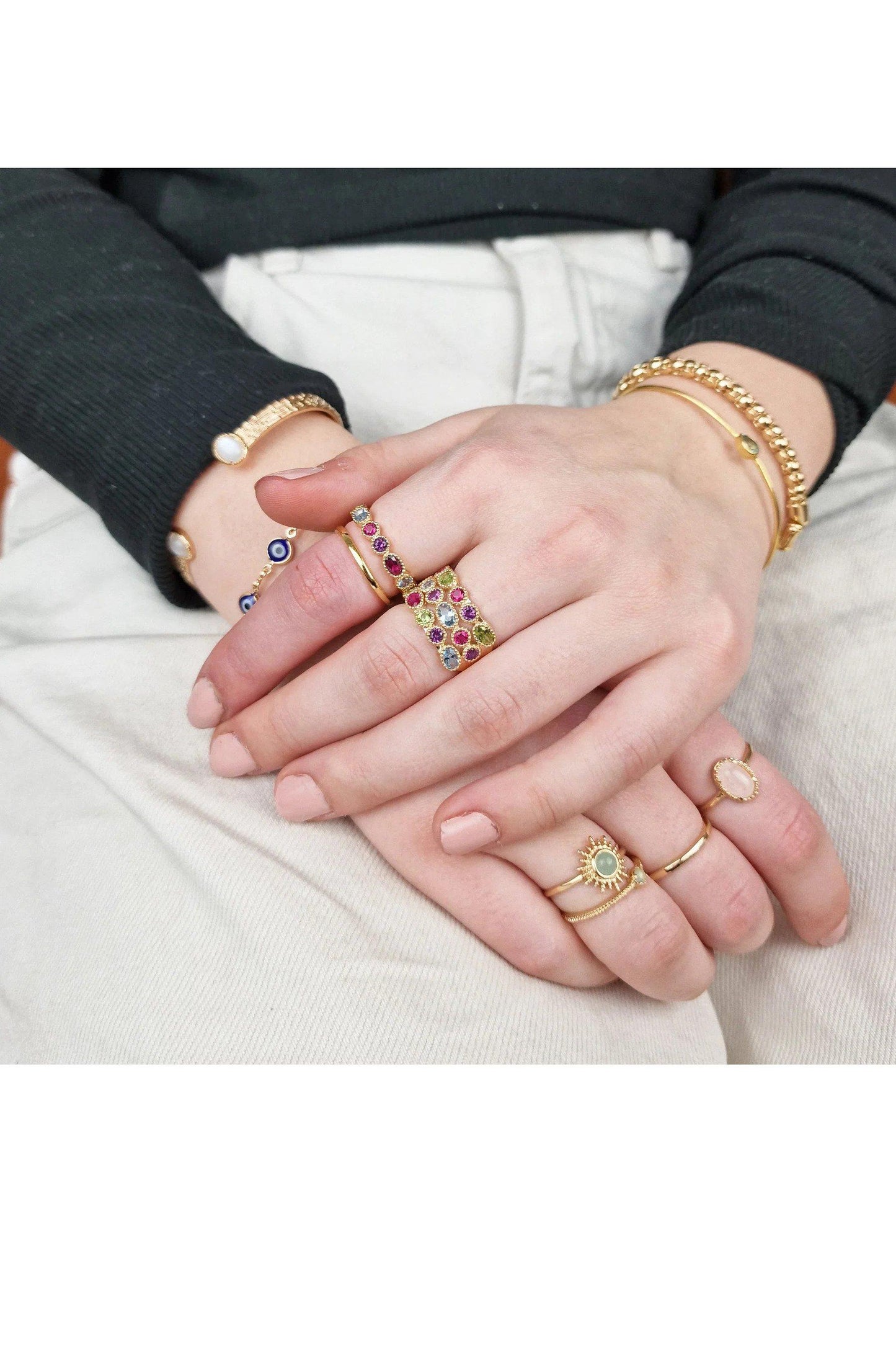 18ct Gold Plated Multi Colour Gemstone Ring