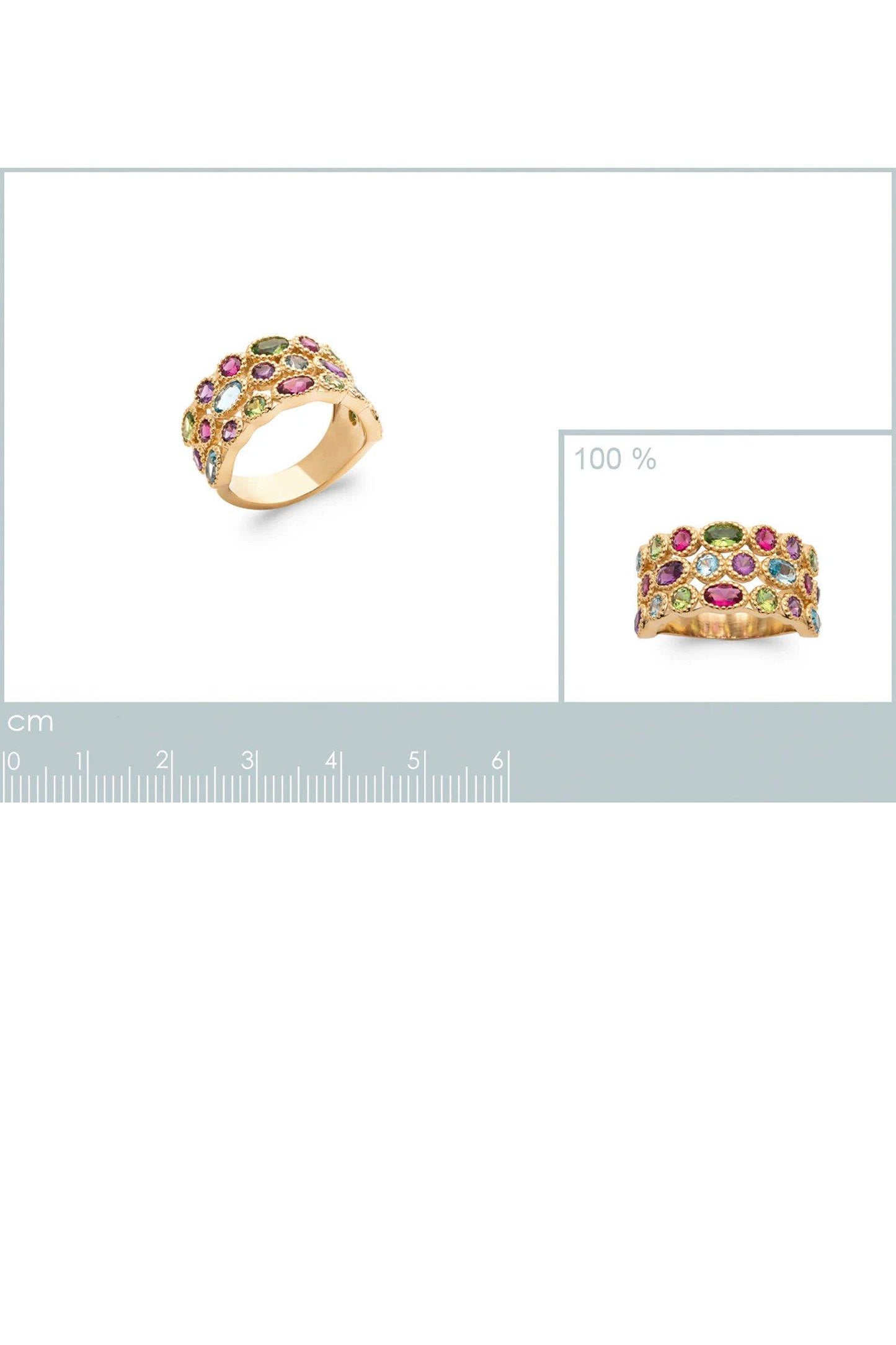 18ct Gold Plated Multi Colour Gemstone Ring