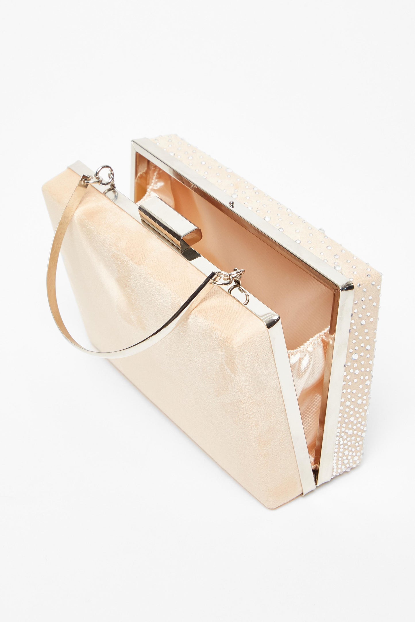 Nude Satin Embellished Box Bag