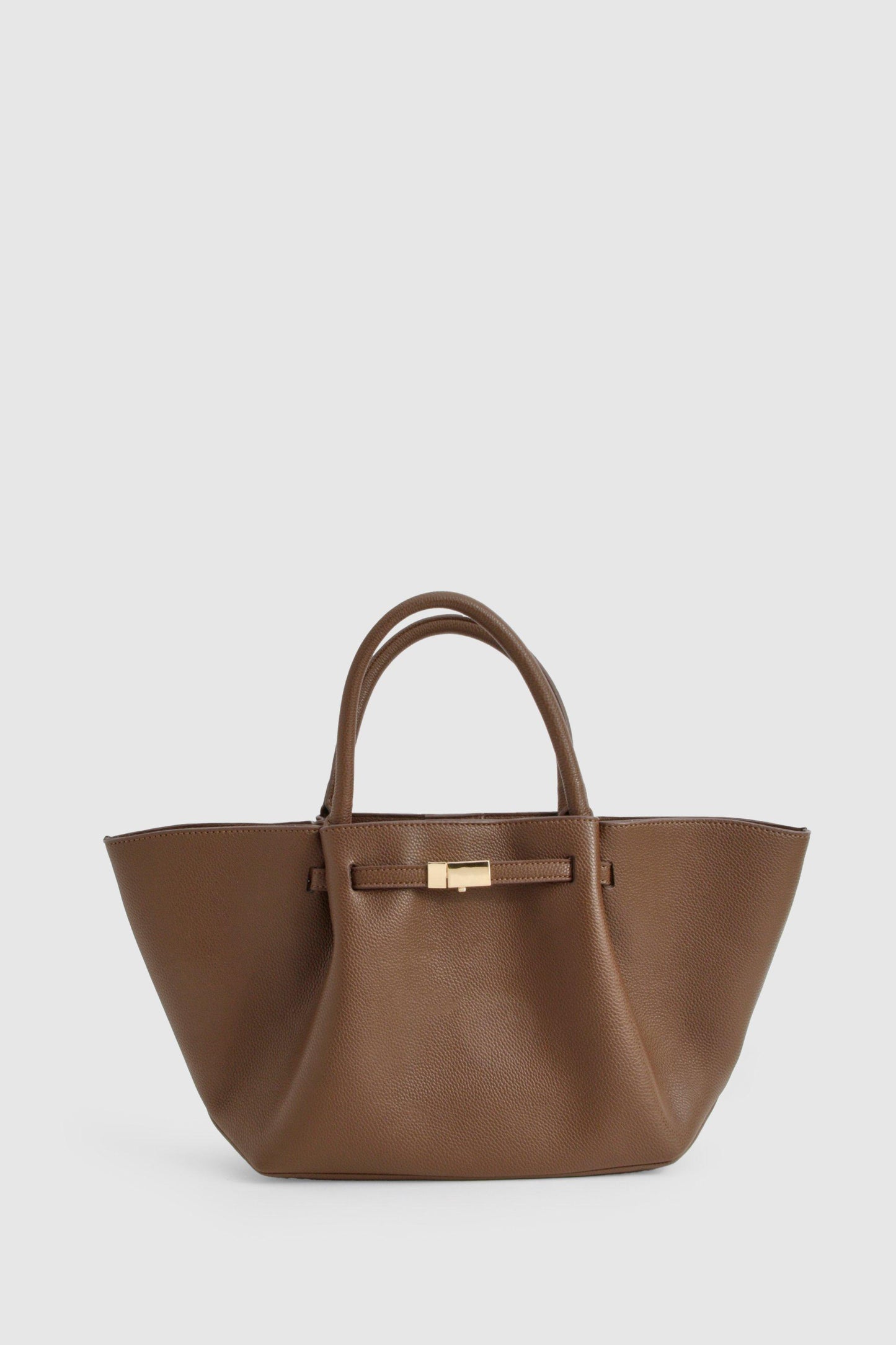 Clasp Detail Textured PU Tote Bag