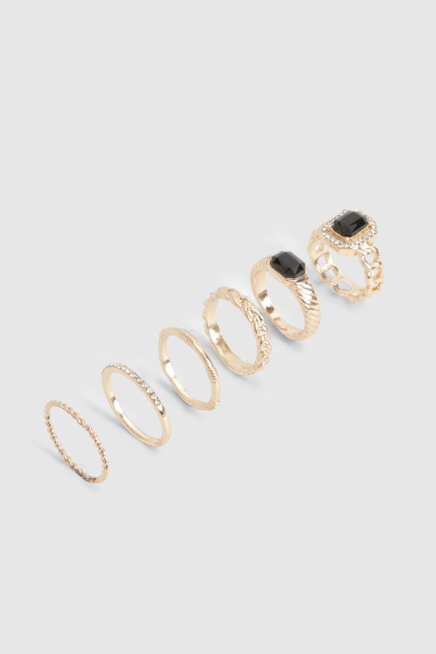 Black Embellished Ring 6 Pack