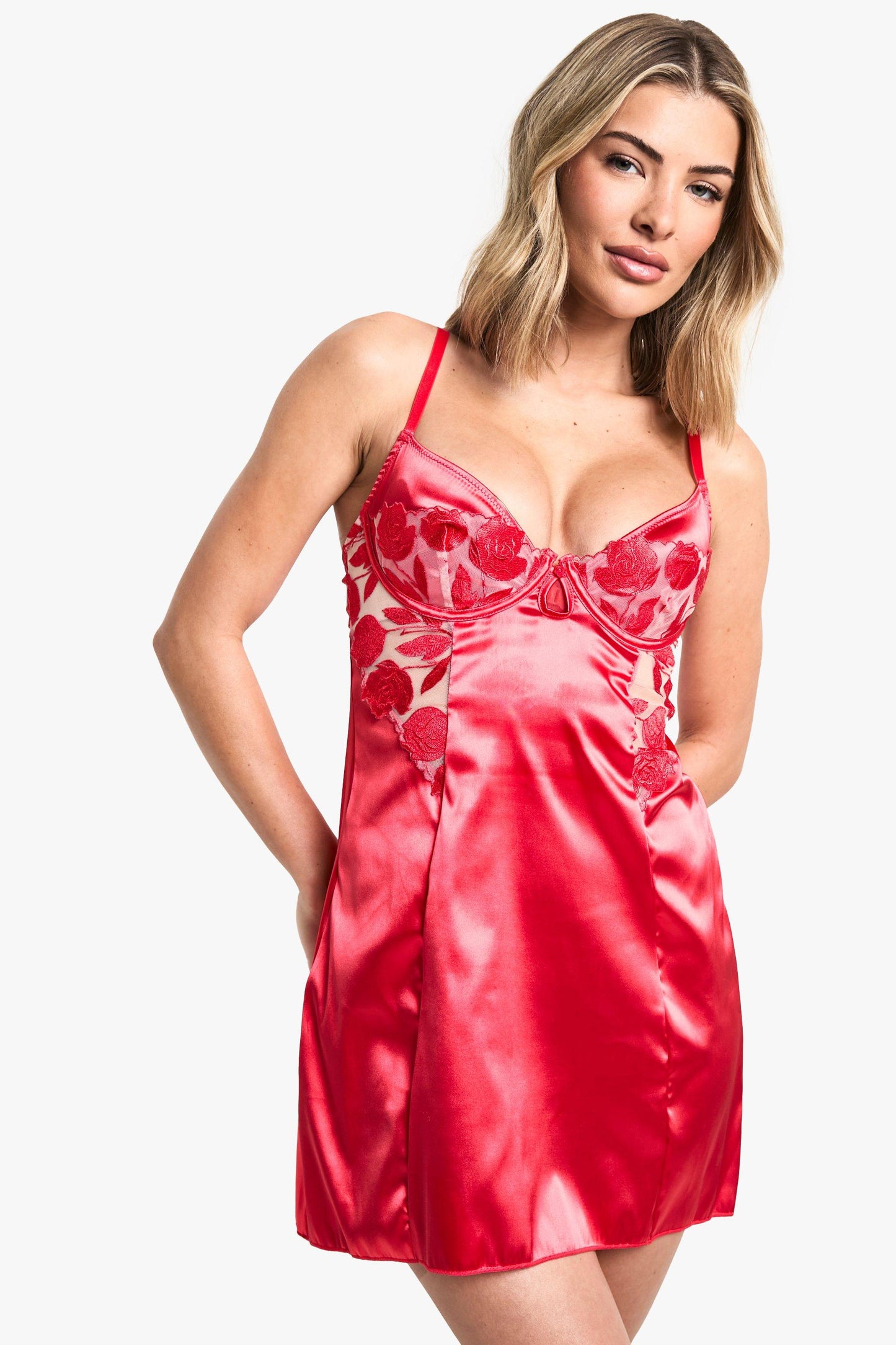 Rose Mesh Panel Satin Chemise