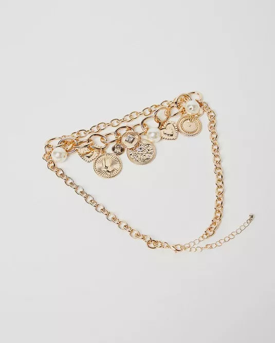 Coin And Pearl Charm Necklace