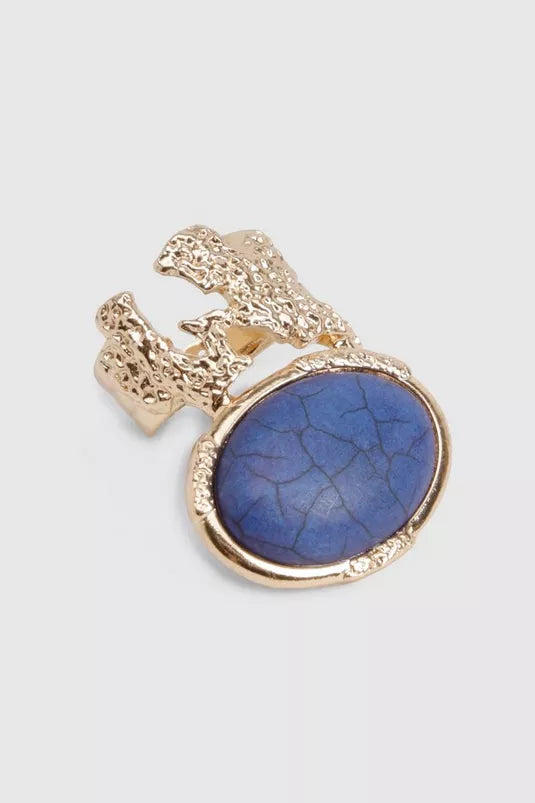 Hammered Gold Gem Stone Ring