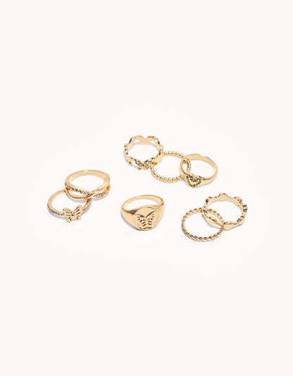 Pack of 8 butterfly rings