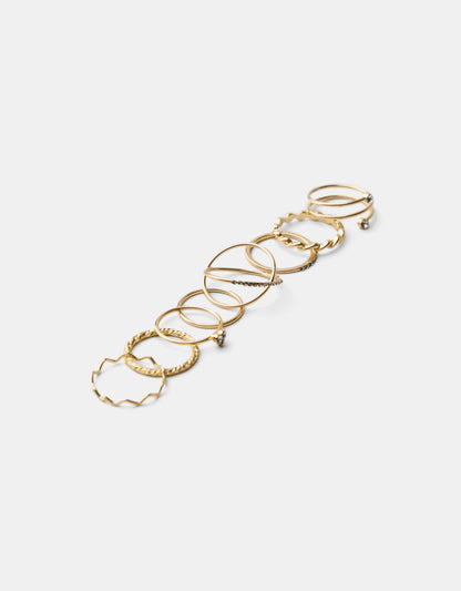 Pack of 9 rhinestone rings