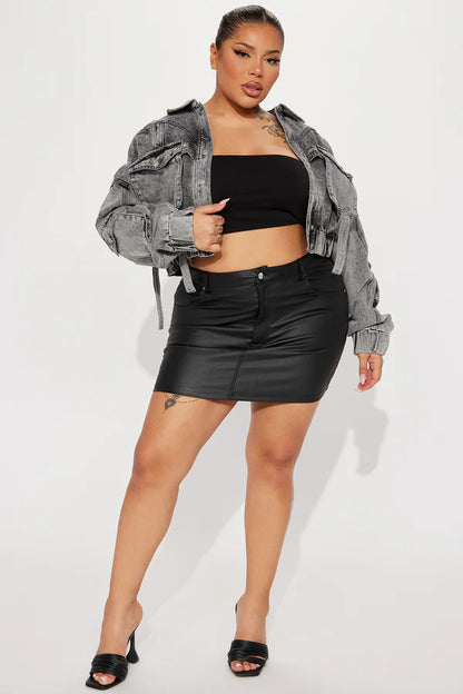 Heart Still Beating Denim Utility Jacket - Acid Wash Black