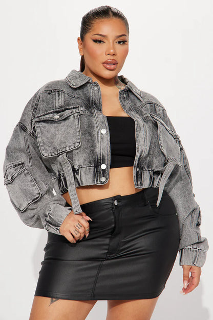 Heart Still Beating Denim Utility Jacket - Acid Wash Black