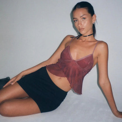 MESH SEE ME THROUGH PRINTED TOP