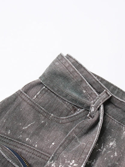 PATCHWORK LACE UP DENIM SKIRT