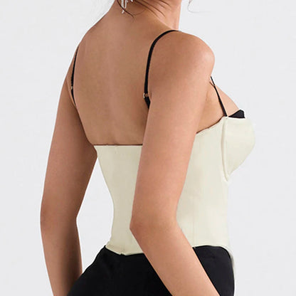 THICK SATIN BUSTIER CORSET CROP Khaki TOP