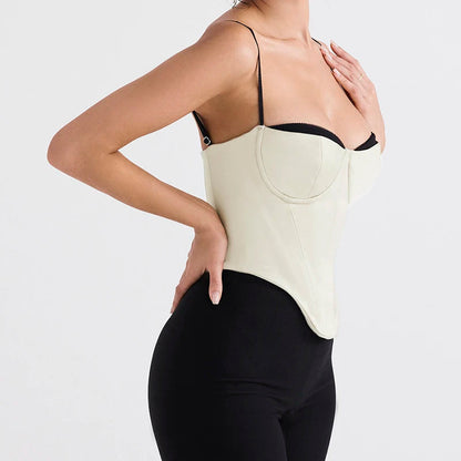 THICK SATIN BUSTIER CORSET CROP Khaki TOP