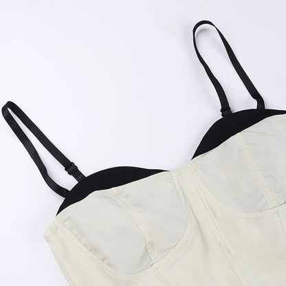 THICK SATIN BUSTIER CORSET CROP Khaki TOP