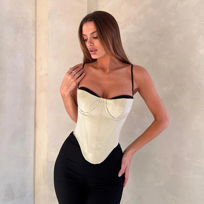 THICK SATIN BUSTIER CORSET CROP Khaki TOP
