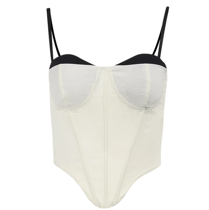 THICK SATIN BUSTIER CORSET CROP Khaki TOP