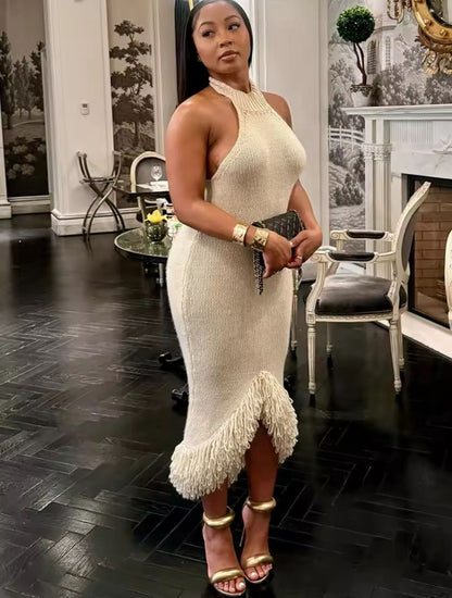 Weird Puss Knit Backless Dress Women