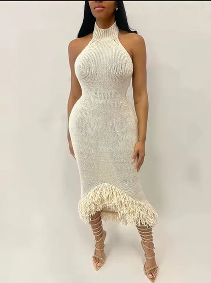 Weird Puss Knit Backless Dress Women