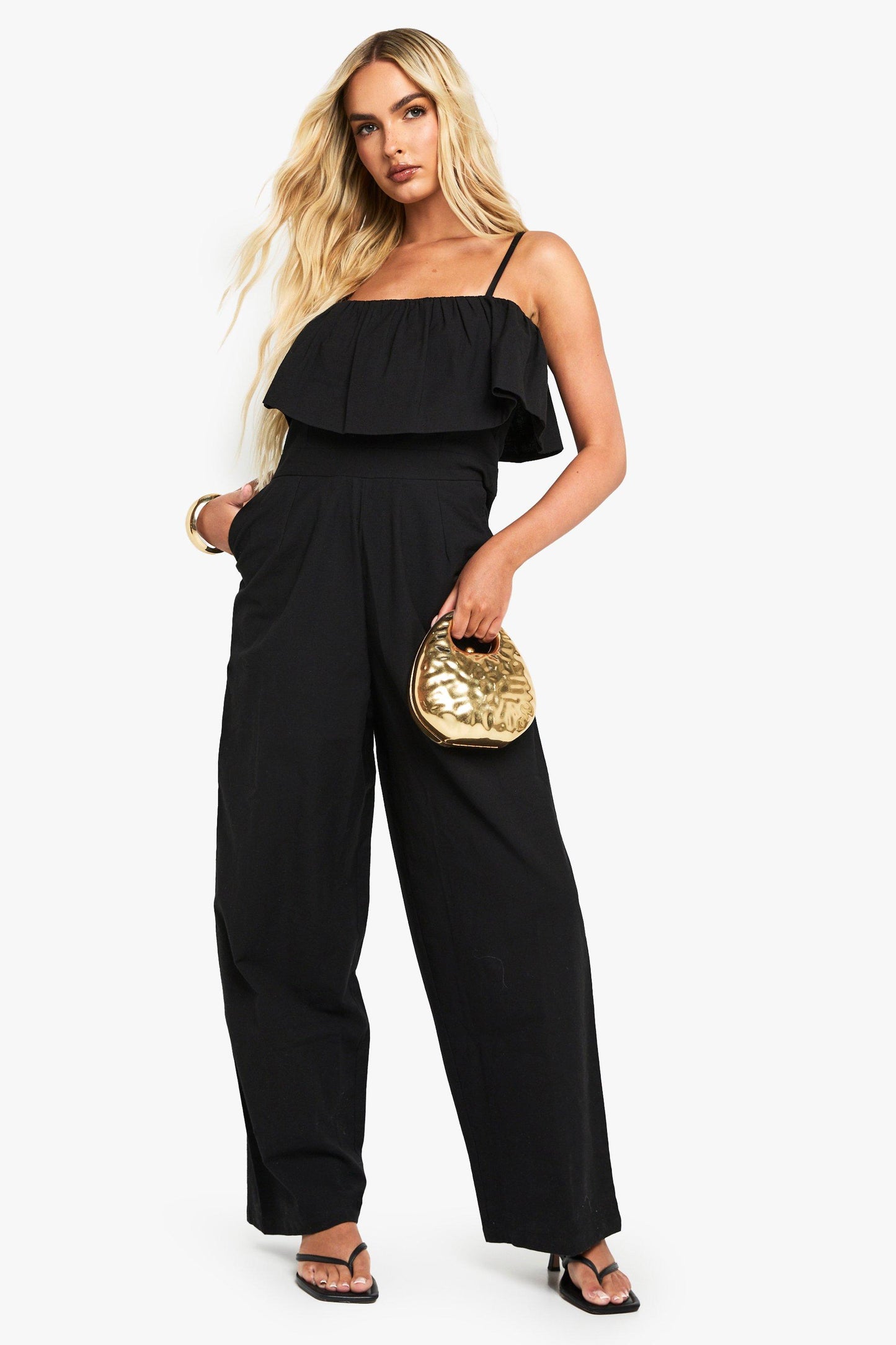 Cotton Blend Frill Jumpsuit