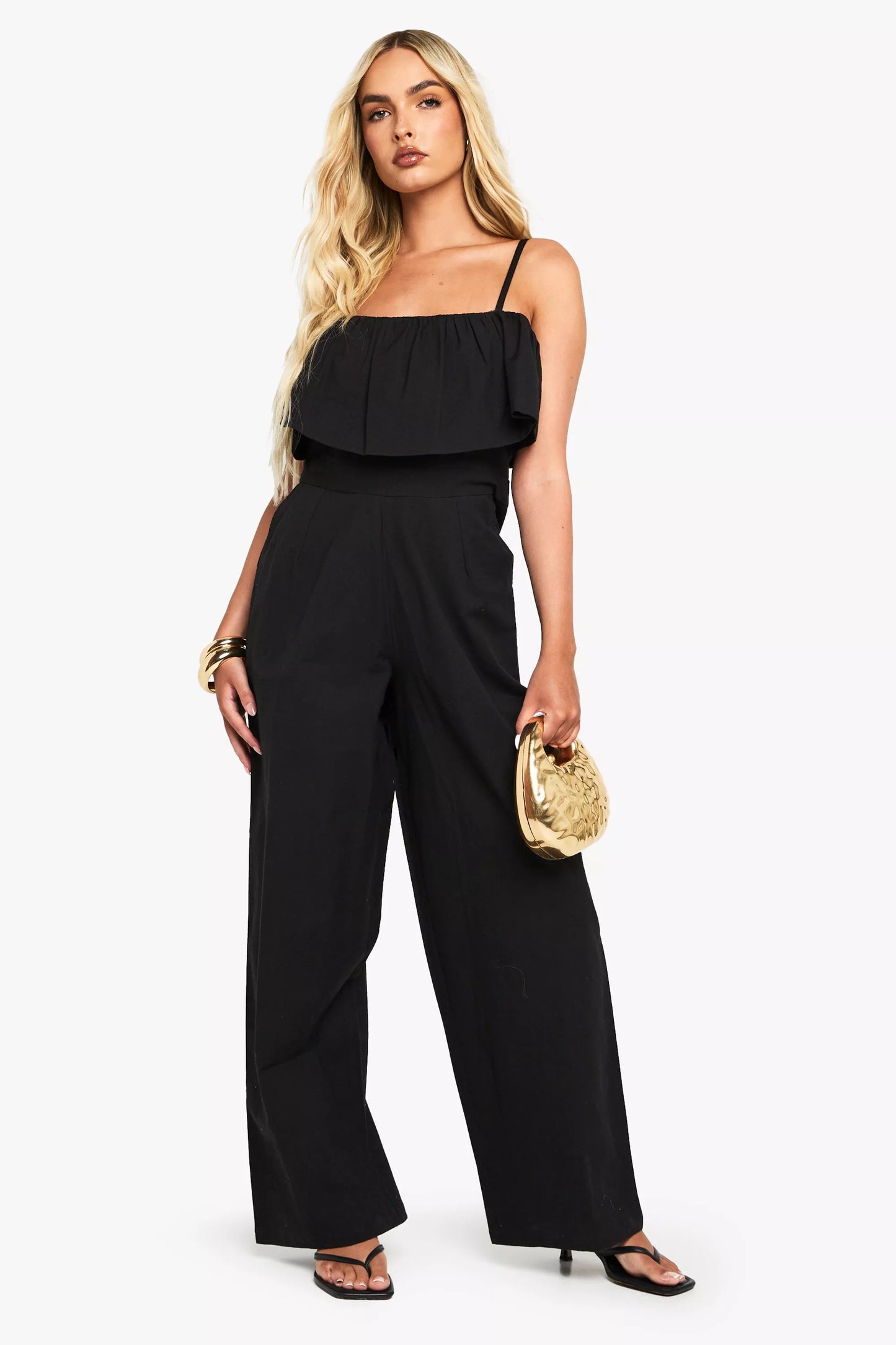 Cotton Blend Frill Jumpsuit