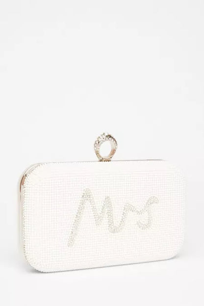 White Bridal Diamante Ring Box Bag